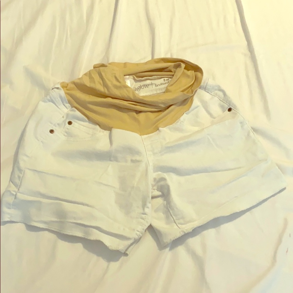 Maternity over-the-bump white denim shorts